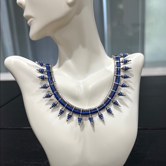 Noir Jewelry Lapis Stone Rhodium-Plated Spike “Rippling Water” Necklace - NWT - Picture 3 of 8